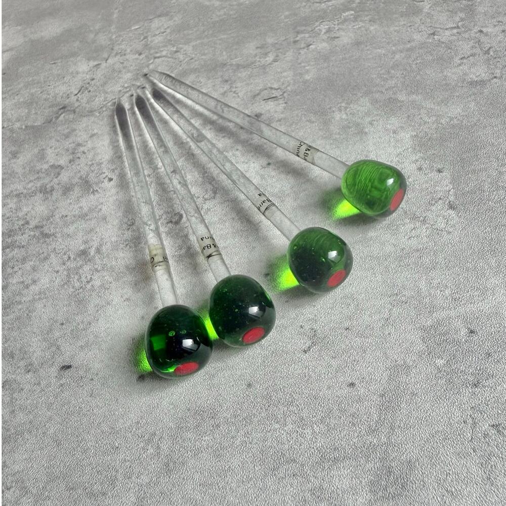 Crate & Barrel Hand Blown Glass Olive Cocktail Picks Swizzle Sticks 90s Vintage